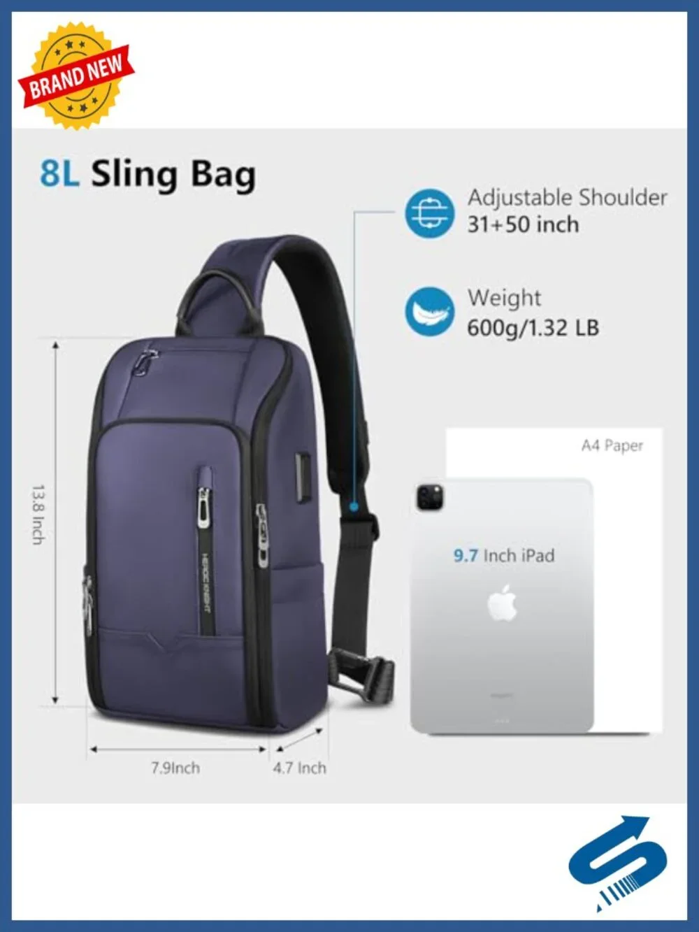 Waterproof Crossbody Sling Backpack with USB Charging Port, Anti-Theft Daypack